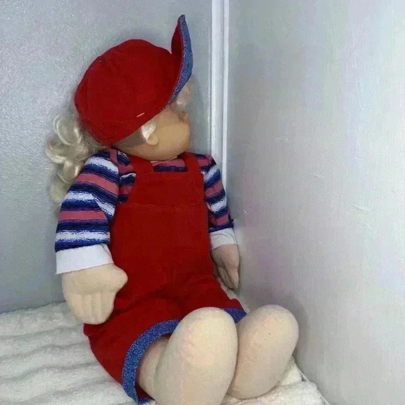 1997 Cititoy Bashful Kids Doll 22 Inch Blonde Girl Red Overalls Blue Eyes - Picture 12 of 13